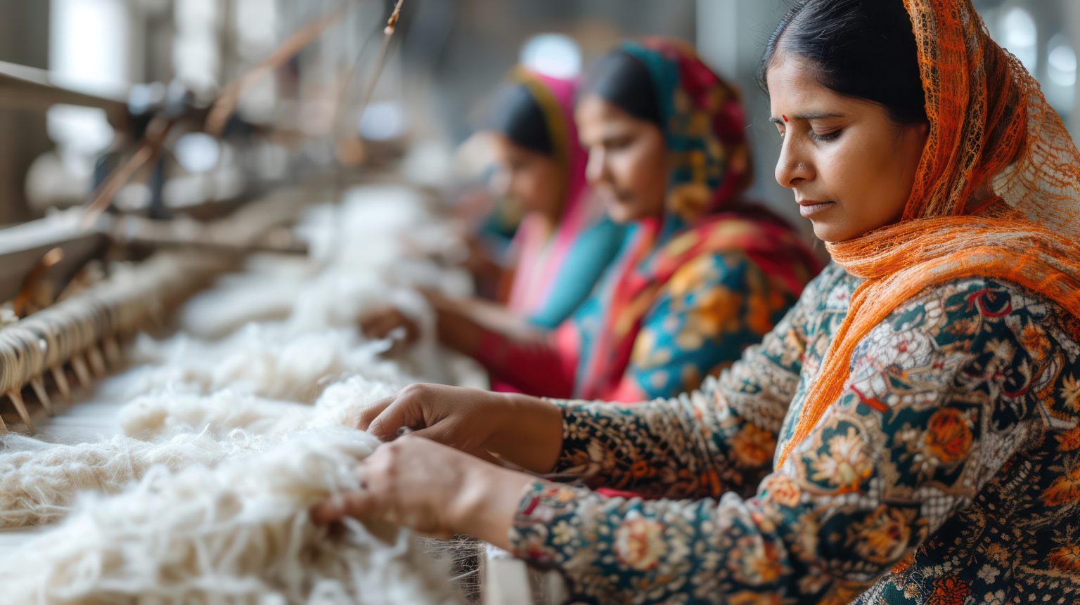 Traditional Asian Female Seamstress Working In A Rural Indian Textile Factory