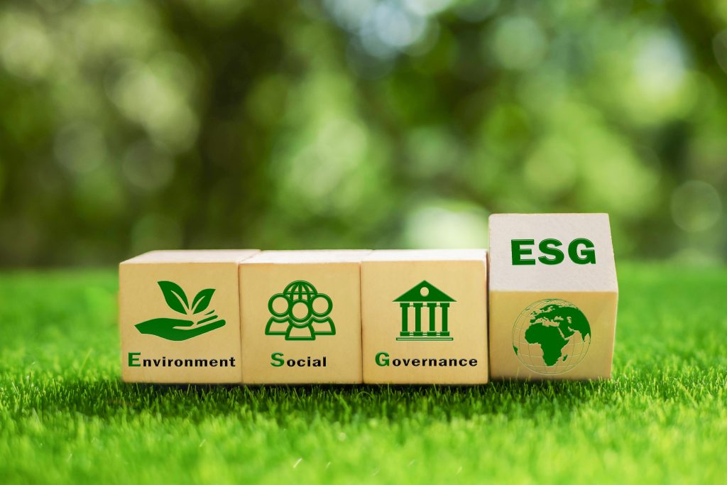 Esg Concept Of Environmental, Social And Governance. Sustainable And Ethical Business. Wooden Cube With Text 